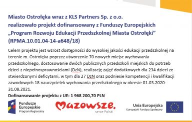 Miasto Ostrołęka i KLS Partners Sp. z o.o. realizowało projekt dofinansowany z Funduszy Europejskich