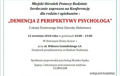 „Demencja z perspektywy psychologa” konferencja dla rodzin i opiekunów osób starszych