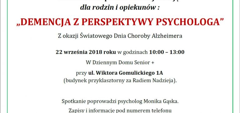 „Demencja z perspektywy psychologa” konferencja dla rodzin i opiekunów osób starszych