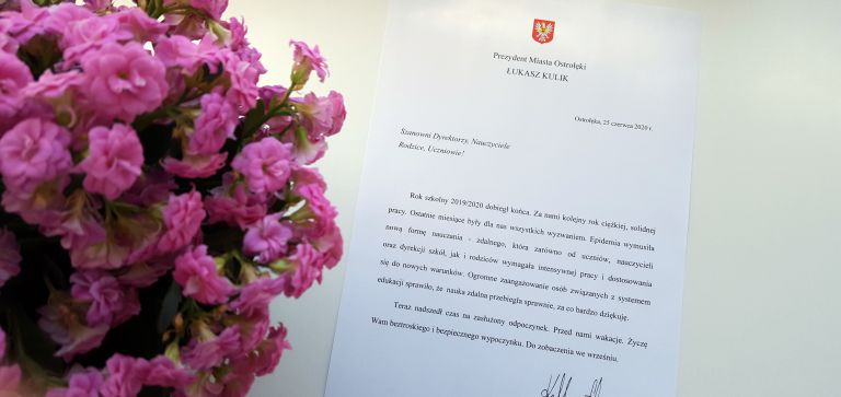List Prezydenta Miasta Ostrołęki Łukasza Kulika na zakończenie roku szkolnego