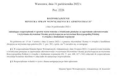 Nowy wzór wniosku o świadczenie pieniężne za zapewnienie zakwaterowania i wyżywienia obywatelom Ukrainy